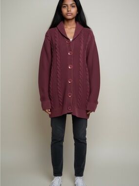 Women’s Chadwick's Of Boston Burgundy Cable Knit Cardigan Sweater Size Large